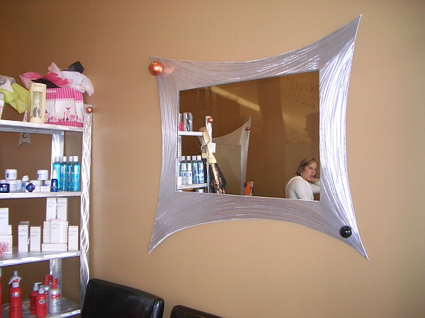 mirror in brushed aluminum for hair salon