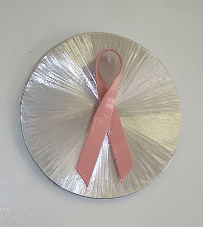 breast cancer ribbon art piece and gift. breast cncaer ribbon art in aluminum