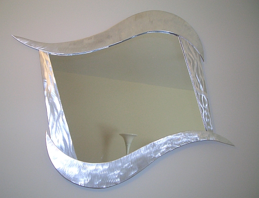 contemporary mirror in abstract mirror style, aluminum mirror, metal wall mirror, decrotive mirror, viscardi designs, Tony Viscardi, modern mirror, art deco mirror, 
