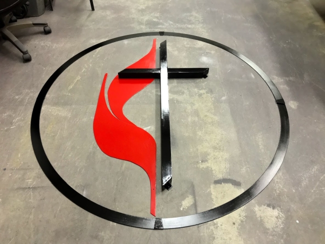 UMC cross and flame design with united methodist cross and flames logo sign