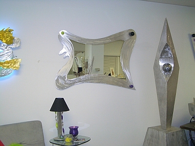 contemporary mirror in brushed aluminum mirror, abstract mirror design