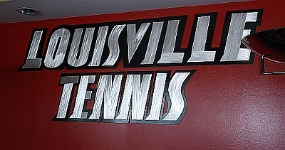 U of L cards tennis sign in brushed aluminum