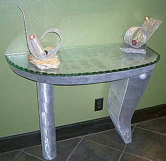 foyer table in brushed aluminum