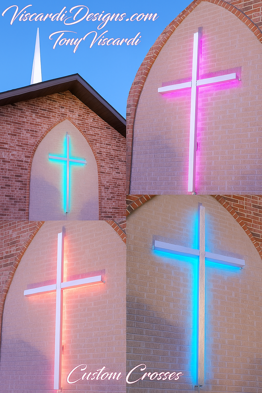 Brushed aluminum LED church cross with soft backlighting