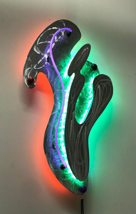 Neon & led sculpture in aluminum metal and neon