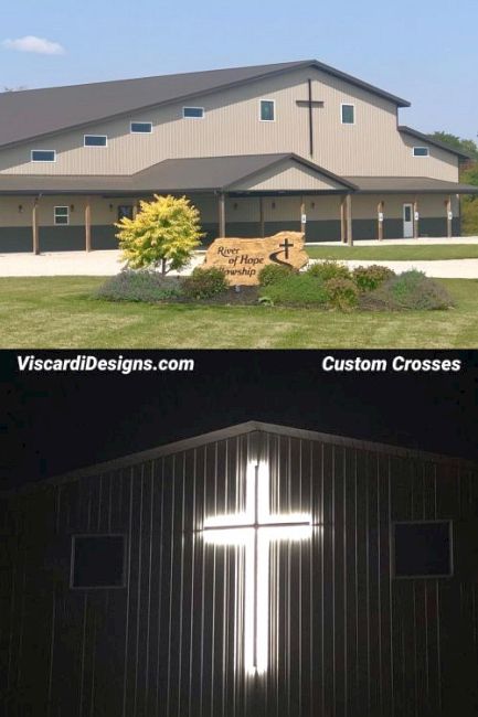 lighted church cross for church building