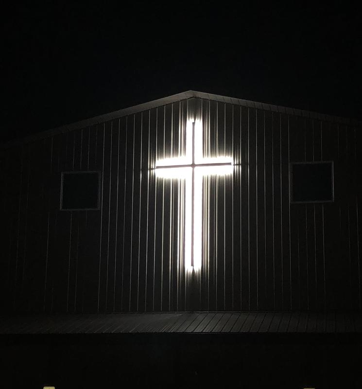 Backlit white led Cross and cross is 14ft and brown cross