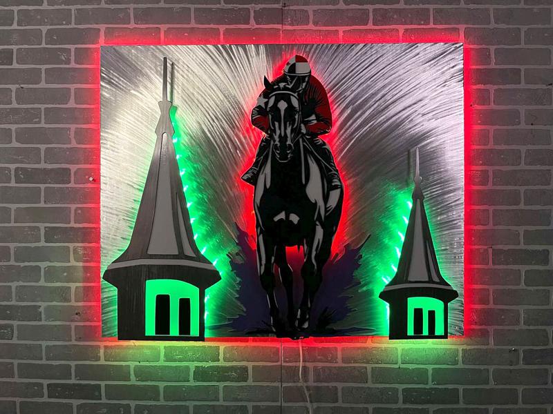 race horse with jockey horseracing with LED lighting and color changing LED,s