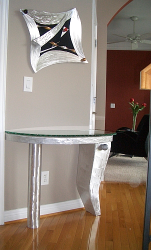 Foyer table in contempoary design,brushed aluminum end table