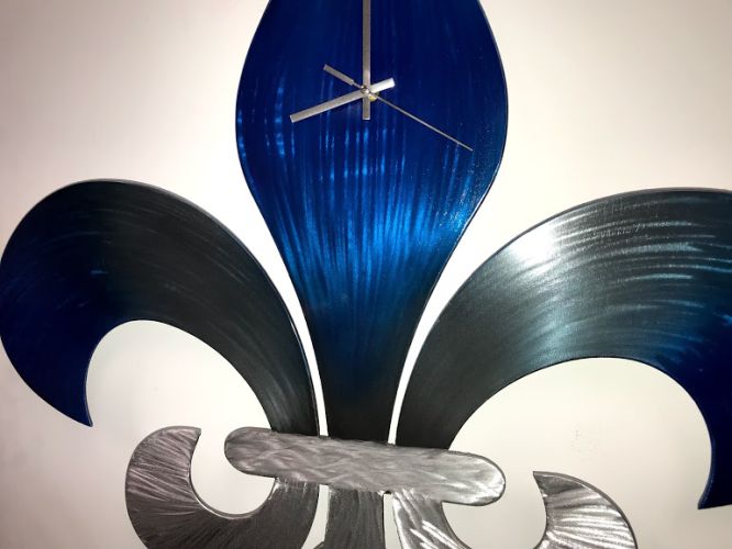 fluerdelis clock in brushed aluminum